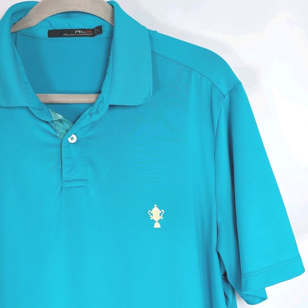 RLX Ralph Lauren Golf Polo Shirt Mens Large Solid Teal Green Short‎ Sleeve